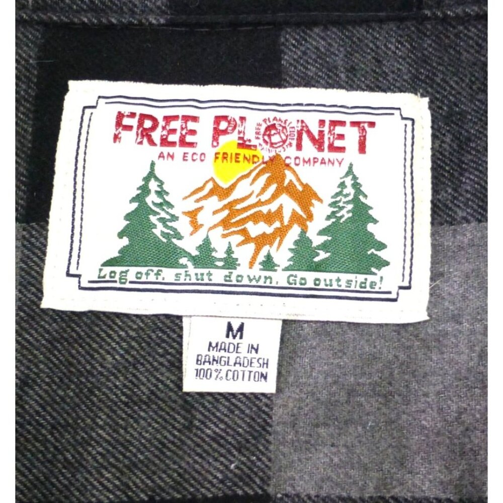 Free Planet Mens Black & Gray Plaid Flannel Button-Up Long Sleeve Shirt Med - Picture 4 of 8